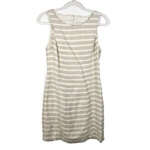 Banana Republic Linen Sleeveless Sheath Dress White Tan Striped Womens Size 4